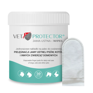 VET PROTECTOR JAMA USTNA WIPES – Nakładki na palec do higieny jamy ustnej psa i kota 50 szt.
