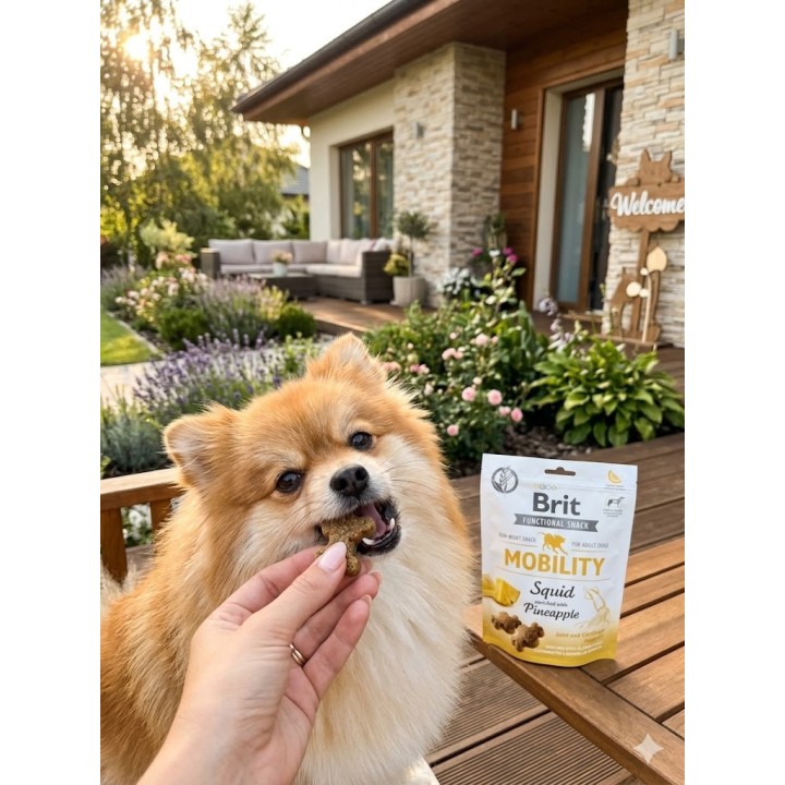Brit Care Functional Snack Mobility Squid 150g – Bezzbożowe przysmaki na stawy dla psa z kałamarnicą i ananasem