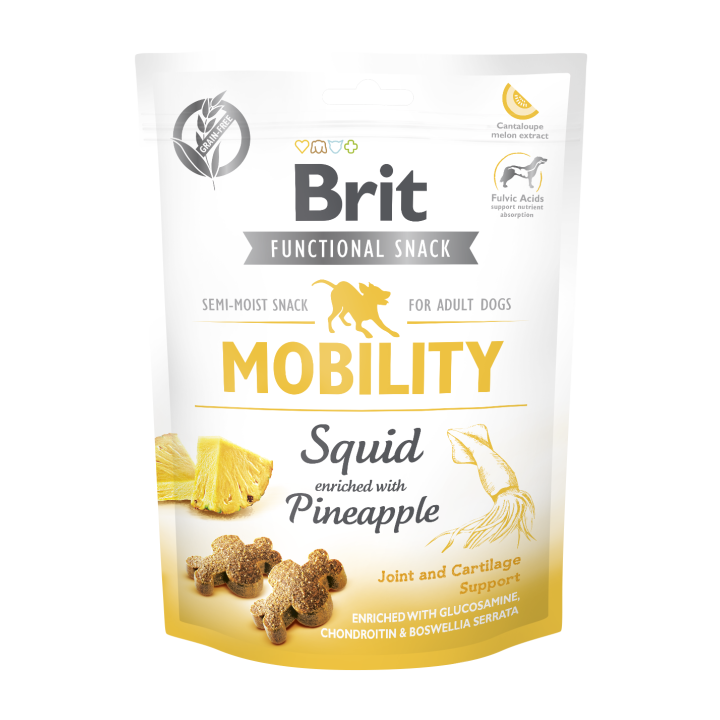 Brit Care Functional Snack Mobility Squid 150g – Bezzbożowe przysmaki na stawy dla psa z kałamarnicą i ananasem