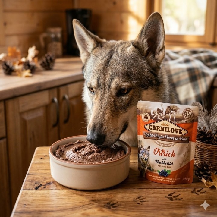 Carnilove Adult Ostrich & Blackberries 300g – Mokra karma dla psa ze strusiem i jeżynami, saszetka