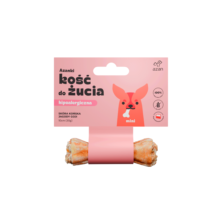 Azanki Kość do żucia Mini 10cm – Naturalny gryzak ze skóry końskiej z jagodami goji dla małych psów alergików