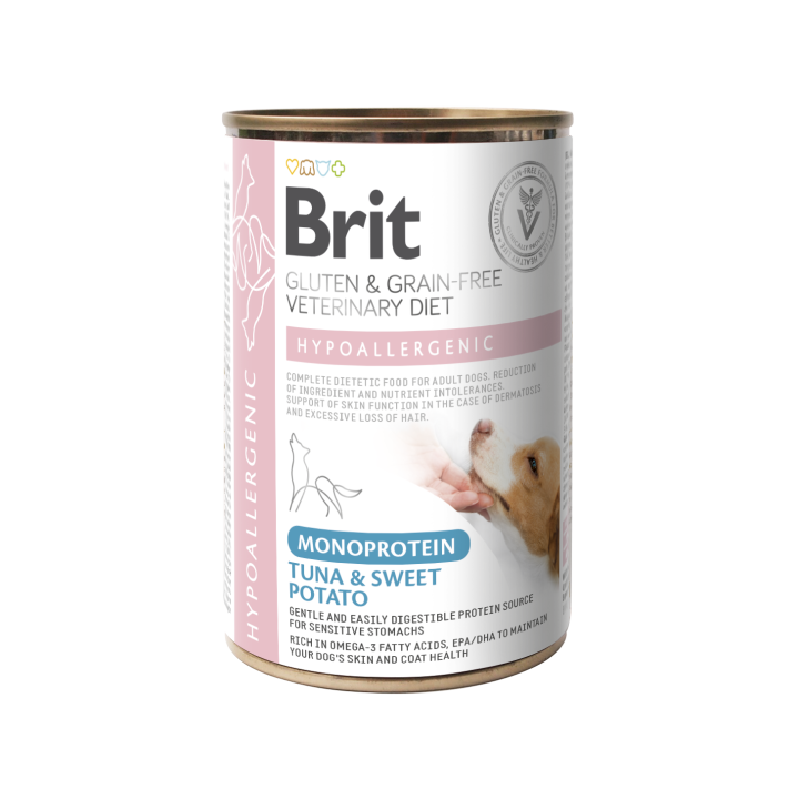 Karma hipoalergiczna monoproteinowa dla psa, puszka 400g – Brit Veterinary Diets tuńczyk i słodkie ziemniaki