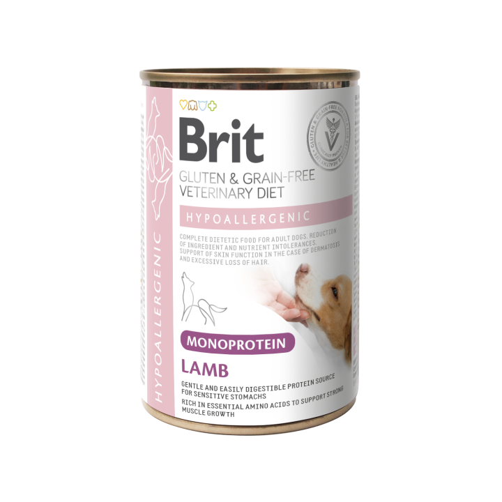 Karma Hipoalergiczna monoproteinowa dla psa, puszka 400g – Brit Veterinary Diets jagnięcina