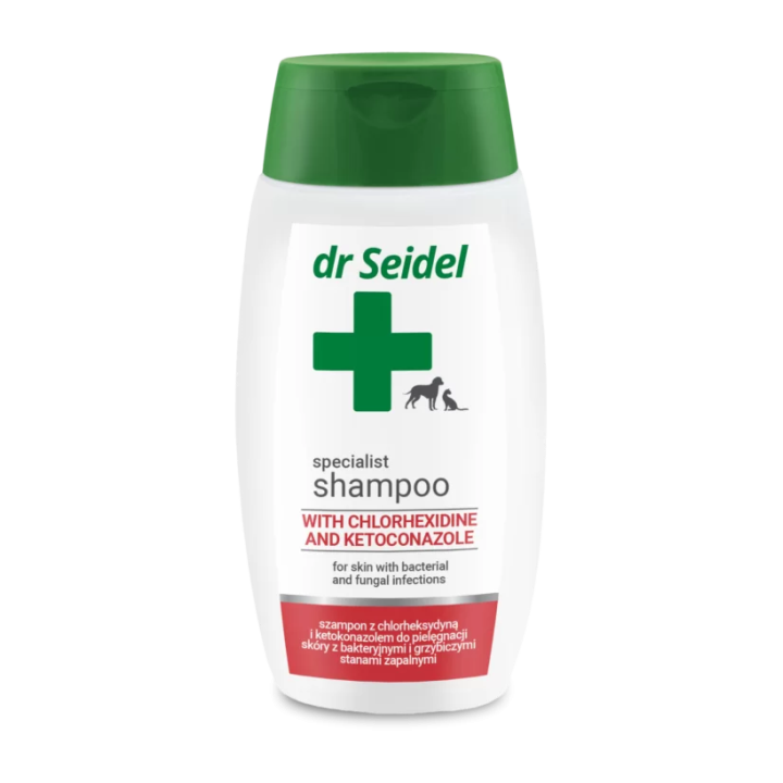 Dr Seidel Szampon z Chlorheksydyną i Ketokonazolem dla psa i kota 220ml – Specjalistyczna kuracja na infekcje mieszane
