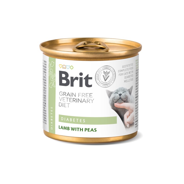 Karma dla kota z cukrzycą, puszka 200g – Brit Grain Free Veterinary Diet Cat Diabetes, jagnięcina i groszek