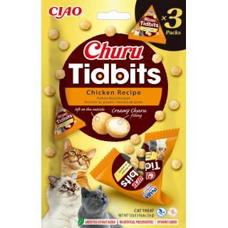 Inaba Churu Tidbits Chicken Recipe 3 x 12g – Soczyste kąski z kurczaka z kremowym nadzieniem dla kota