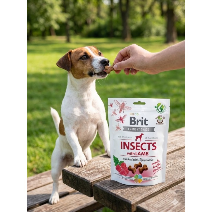 Brit Care Dog Crunchy Cracker Insects & Lamb 200g – Bezzbożowe ciastka dla psa z owadami, jagnięciną i malinami