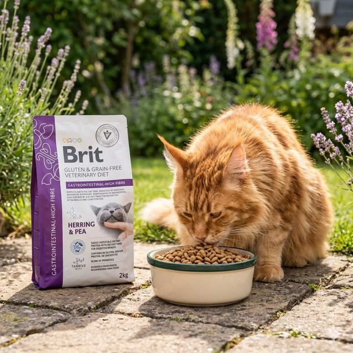Karma dla kota na odkłaczanie, sucha – Brit Veterinary Diet Cat Grain free Gastrointestinal High Fibre, śledź z łososiem