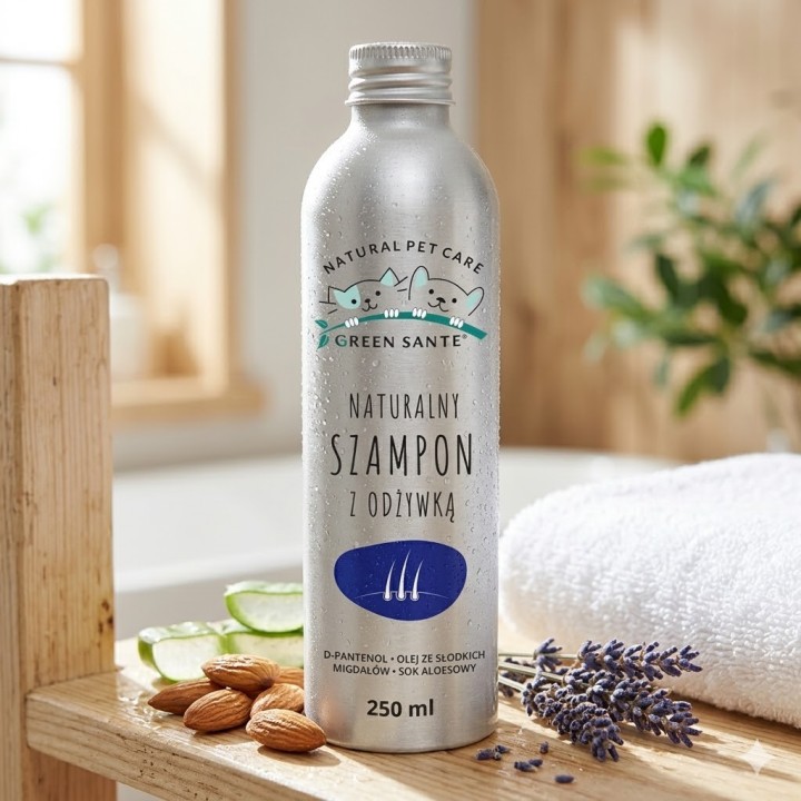 GREEN SANTE Naturalny Szampon z Odżywką dla Psa i Kota 250 ml – Hipoalergiczny, Nawilżający